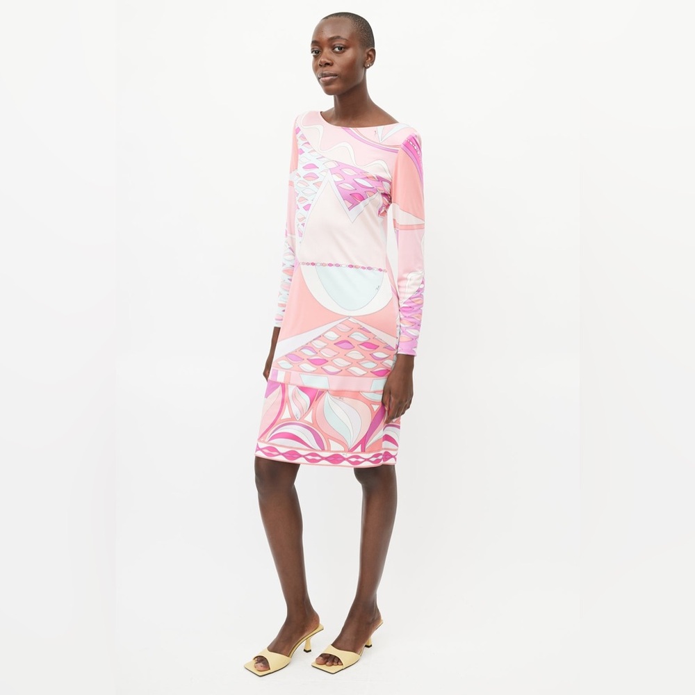 Emilio Pucci Firenze Long Sleeve Midi Dress Knee Length As Is Sz 4 Silk - Picture 7 of 10